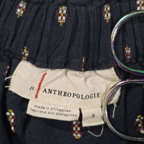 Anthropologie Romper Womens S Navy Geo Pattern Wide Leg Square Neck Ruffle Boho - Picture 3 of 16